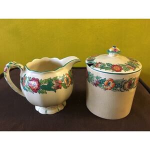 Antique MASONS Brand CHINA Cream and Sugar FLORAL SET